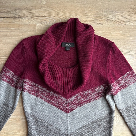 BCX Women's Burgundy and Gray Chevron Turtleneck Sweater - Picture 2 of 4